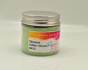 NEW!! Pearly's Enamel Powder No. 413 Opaque Glitter Green 3oz. (85gr.) Great for torch/kiln/Cloisonné and Wet Packing Enameling