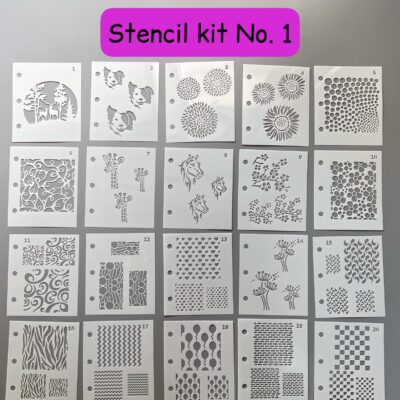 20 Different Designs Stencils With Folder - great for adding enamel powders - 3 kits available
