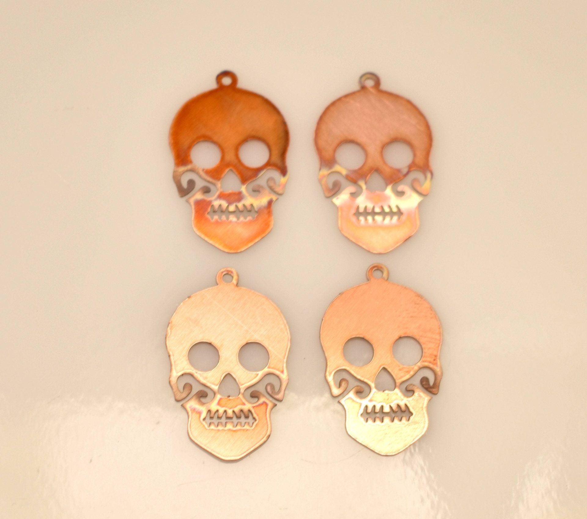 379# Skull copper blank , stamped enamel , copper for enameling, stamping blank, personalized, copper blank, raw copper - Pack of 4- 30mm, - Image 3