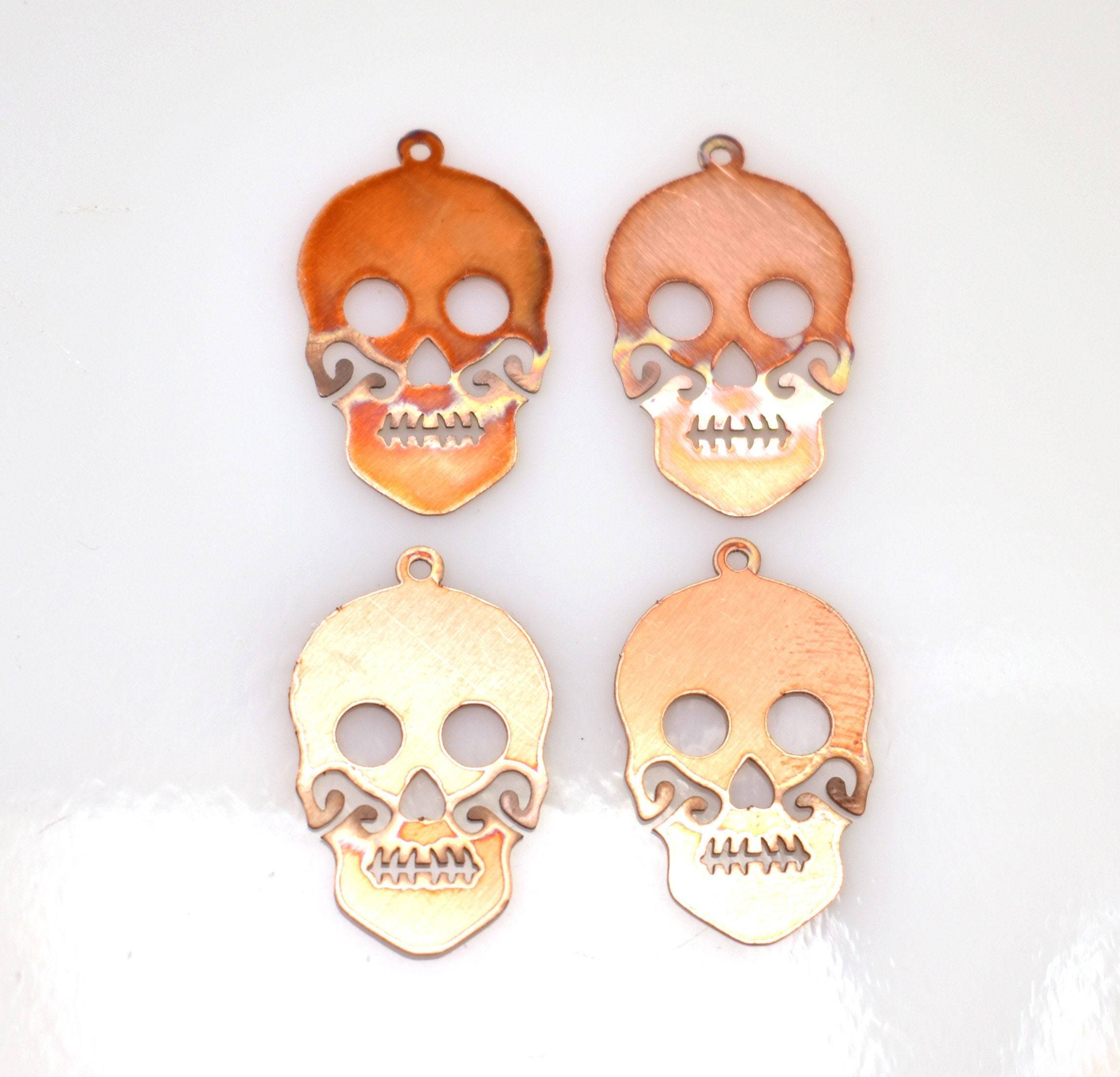 379# Skull copper blank , stamped enamel , copper for enameling, stamping blank, personalized, copper blank, raw copper - Pack of 4- 30mm, - Image 4