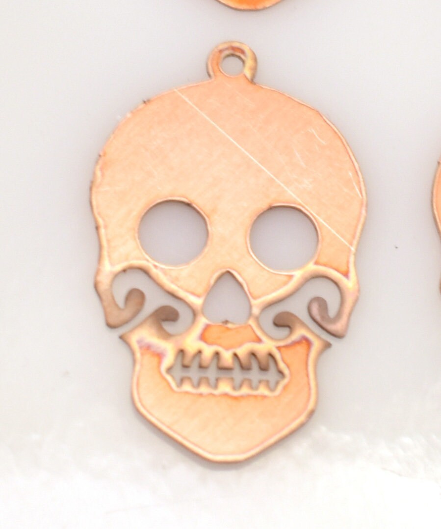 379# Skull copper blank , stamped enamel , copper for enameling, stamping blank, personalized, copper blank, raw copper - Pack of 4- 30mm, - Image 2